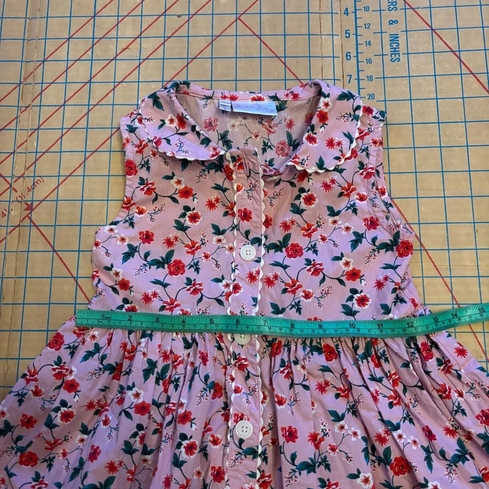 Rachel Riley Girls 6Y Pink Floral Cotton Dress Peter Pan Collar - Picture 3 of 6